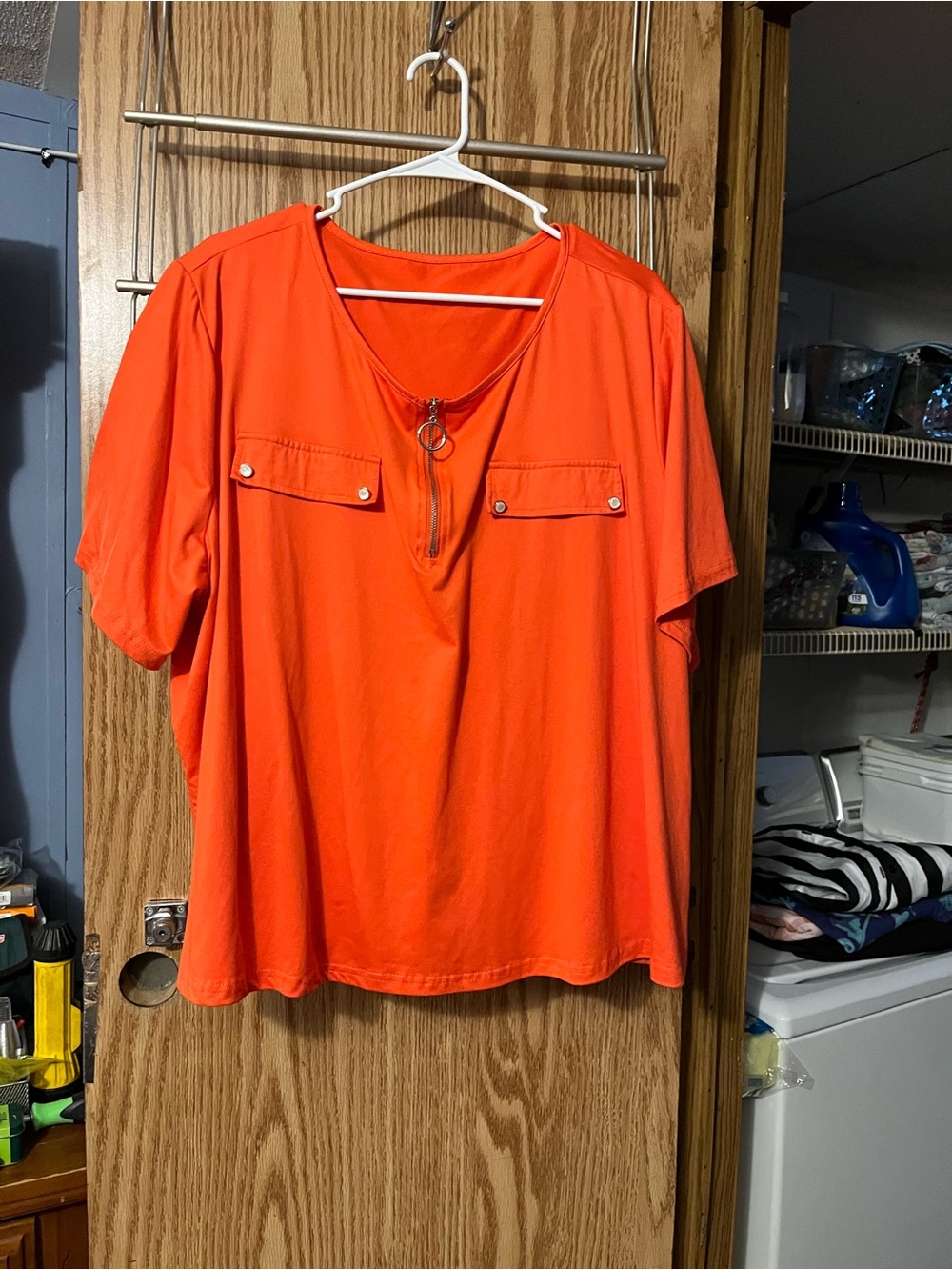 SHEIN Orange Short-Sleeve Zip-Pocket Tee